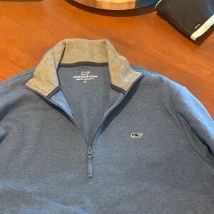 Vineyard Vines Men's Blue and Gray Zip-Up Sweater